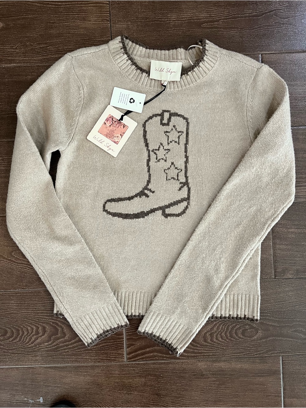 Wild Style Cream Crewneck Sweater with Western Boot Graphic